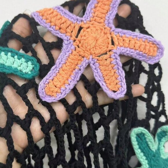 Black Women's Swim Springbreak Sexy Crochet Starfish Decor Beach Cover Up Shawl - Picture 6 of 6